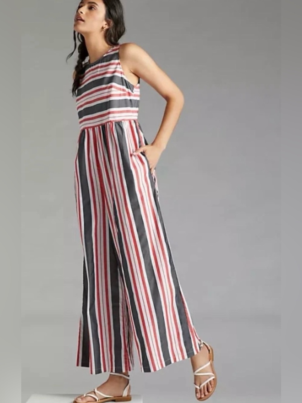 NWT ANTHROPOLOGIE MAEVE I Striped Wide-Leg Back Button‎ Detail Jumpsuit XS